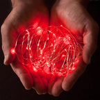2 Sets 20 LEDs Red Color String Lights Silver Wire Indoor and Outdoor 6.5 Feet Firefly Starry Fairy Lights Battery Powered for DIY, Christmas, Holidays, Party, Bedroom and Centerpieces