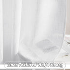 RYB HOME Linen Sheer Curtains for Living Room Textured Semi Sheer Curtains Large Window Treatment for Bedroom Patio Door, White, 52 inch Width x 108 inch Length, 2 Panels