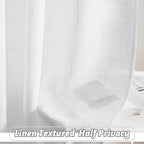 RYB HOME White Curtains Sheer - Linen Textured Privacy Curtains for Bedroom Privacy Windows Decor, Natural Light Flirt Panels for Patio Sliding Door Living Room, W 52 x L 95, 1 Pair
