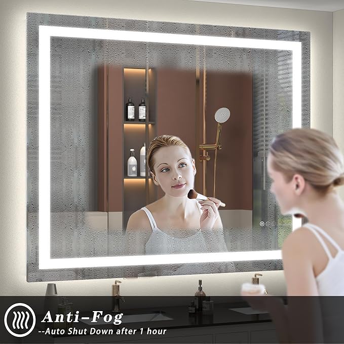 48x40 inch Large LED Mirror for Bathroom, Lighted Vanity Mirror for Wall, Dimmable, Anti-Fog, Shatter-Proof, ETL Listed (Front Lights + Backlit)