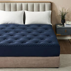 Hansleep RV Short Queen Mattress Topper Viscose Derived from Bamboo, Camping Memory Foam Pillow Top Mattress Topper, Breathable Mattress Pad for Back Pain Relief, 60" x 75", Navy Blue