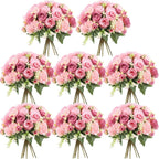 Geosar 8 Bundles Artificial Peonies Flowers Fake Silk Peony Bouquet Faux Peonies Flowers Bulk for Decoration Vase Floral Arrangements Wedding Party Table (Russet Red,Light Pink)