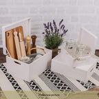 XL White Wooden Box Storage with Hinged Lid | 15.8x11.8x5.5in (+-0.5) | with Handles | Gift Box for Tool Dog Toy Shoes Clothes Kitchen Storage | Wood Keepsake Chest