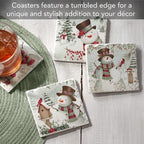 Thirstystone Brown Hat Snowman 4 Pack Assorted Tumbled Tile Stone Coasters with Protective Cork Backing 4" Square Manufactured in The USA
