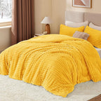 BEDELITE Fleece Queen Comforter Set -Super Soft & Warm Fluffy Bright Yellow Bedding, Luxury Fuzzy Heavy Bed Set for Winter with 2 Pillow Cases