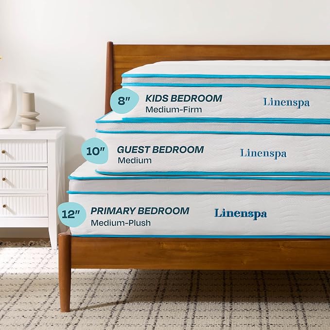 Linenspa 8 Inch Memory Foam and Spring Hybrid Mattress - Medium Firm Feel - Bed in a Box - Quality Comfort and Adaptive Support - Breathable - Cooling - Guest and Kids Bedroom - Twin Size