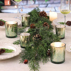Volens 12pcs Assorted Green Votive Candle Holders, Large Speckles Mercury Glass Votive & Tealight Candle Holder Bulk for Wedding Table Centerpiece, Green and Gold Themed Party Decorations