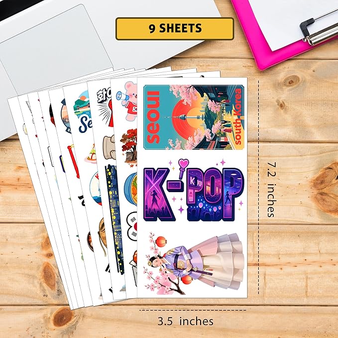 100 PCS South Korea Stickers – Korean Travel Icons, Food & Culture Vinyl Waterproof Decals for Laptop, Scrapbook, Water Bottle, Car, Guitar – Fun Gift for Teens & Adults