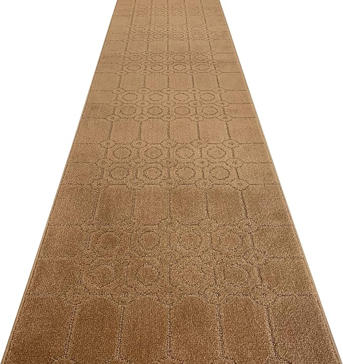 Custom Size Modern Abstract Floor Carpet Runner Rug for Hallways, Slip Resistant Latex Rubber Backed, 31 inch Wide X Customized Length, Art Gold Tan, 31 inch X 25 feet