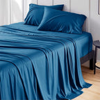 Bedsure Cooling Sheets Twin XL, Rayon Derived from Bamboo, Breathable & Soft Twin XL Sheet Sets, Deep Pocket Up to 16", Hotel Luxury Silky Dorm Bedding for Hot Sleepers, Peacock Blue