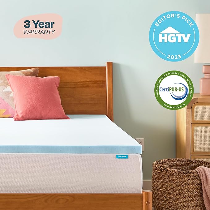 Linenspa Memory Foam Mattress Topper - 2 Inch Gel Infused Memory Foam - Plush Feel - Cooling and Pressure Relieving - CertiPUR Certified - Dorm Room Essentials - California King Size
