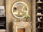 Hasipu 32 Inch Round LED Lighted Mirror for Bathroom with Lights, Gold Circle Vanity Mirror for Wall, Metal Framed Frontlit Bathroom Mirrors Anti-Fog, Dimmable, 3 Colors Makeup Mirror Wall Mounted