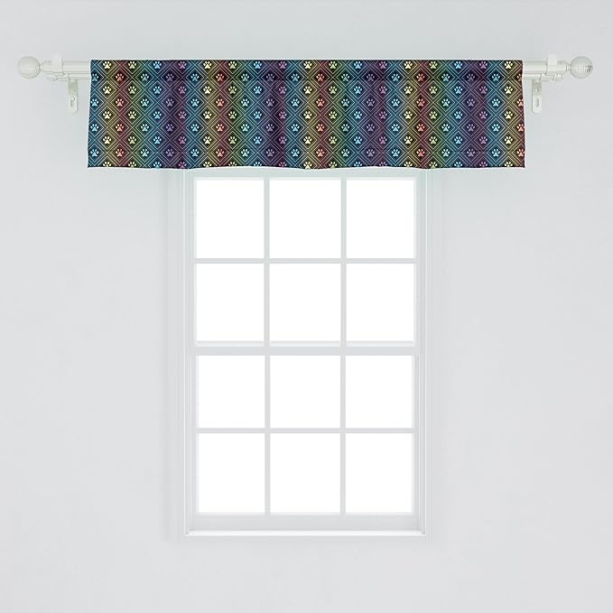 Ambesonne Dog Lover Window Valance Pack of 2, Paw Print Pattern Diamond Shaped Rhombus Shapes Design Geometric Arrangement, Rod Pocket Curtain Valances for Kitchen Bedroom, 54" X 12", Petrol Blue