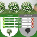 23" Set of 2 Artificial Boxwood Topiary Ball with Sunflower Flowers with Spikes for Outdoor, UV Resistant Faux Greenery Shrubs, Realistic Fake Bushes Plants for Garden, Yard, Front Porch, Patio Decor