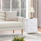 Somdot Nightstand Set of 2, Small Dresser for Bedroom with 2 Drawers, Bedside Table Night Stand End Table with Fabric Bins for Bedroom Kids Closet Dorm Guest Room, White Leather