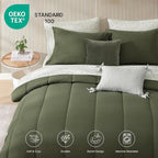 Monbix Full Comforter Set - 7 Pieces Olive Green Bed in a Bag Full Size Track Stitching Bedding Sets, All Seasons Down Alternative Comforter with Sheets,Pillowcases & Shams