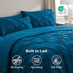 Bedsure Queen Comforter Set Teal - Bed in a Bag Queen Size Bedding 7 Pieces, GentleSoft™ Pintuck Bed Set Gift for Family, Pinch Pleat All Season Comforter with Sheets, Pillowcases & Shams