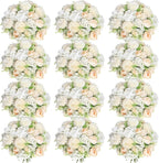 Tigeen Artificial Flowers Artificial Peonies Silk Flowers Faux Peony Fake Peony Silk Hydrangea Bouquet for Wedding Table Centerpiece Floral Vase Decor(Champagne White,12 Bundles)