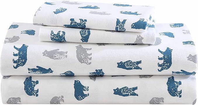 Eddie Bauer- King Sheet Set, Cotton Flannel Bedding Set, Brushed for Extra Softness, Cozy Home Décor (Bear Mountain Grey, King)