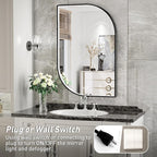 24X36 Inch LED Bathroom Mirror with Lights,Black Frame Lighted Irregular Wall Mirror,Asymmetrical Vanity Mirror,Anti-Fog,Dimmable