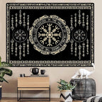 OSUNBD Nordic Vikings Tapestry Magical Runic Compass Wall Hanging Home Decor Vegvisir Runes Artwork Pagan Tapestry Art Hanging Decor Large Size 78.7”x59.1” for Bedroom Living Room Dorm