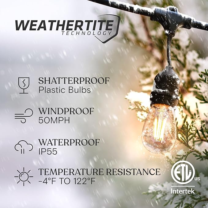 Brightech Ambience Pro - Waterproof LED Outdoor String Lights - 7 Hanging, Dimmable 2W Vintage Edison Bulbs - 24 Ft Commercial Grade Patio Lights Create Cafe Ambience in Your Backyard
