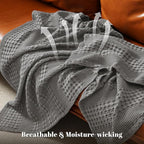 PHF 100% Cotton Waffle Weave Blanket Twin Size for Bed, Soft Lightweight & Breathable, All-Season Comfort, Luxury Aesthetic Woven Bedding for Home Decor, 66"x90", Dark Grey