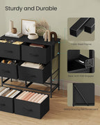 SONGMICS Dresser for Bedroom, Chest of Drawers, TV Stand, Steel, MDF, 6 Non-Woven Fabric Drawers, Storage Organizer Unit, Closet, Entryway, Ink Black and Ebony Black ULGS123B01S