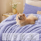 BEDELITE Fleece Queen Comforter Set -Super Soft & Warm Fluffy Lavender Bedding, Luxury Fuzzy Heavy Bed Set for Winter with 2 Pillow Cases