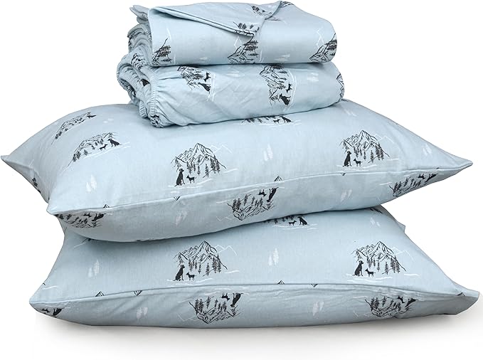 RUVANTI Flannel Sheets Twin Size - 100% Cotton Double Brushed Twin Sheets Set, Deep Pockets 16 Inches, All Seasons Breathable & Extra Soft Bed Sheets, Warm & Cozy, 3 Piece, Soul Dog