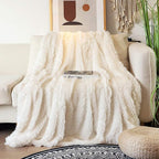 Tuddrom Decorative Extra Soft Faux Fur Blanket Queen Size 80"x90",Solid Reversible Fuzzy Fluffy Plush Fur Blanket for Couch Sofa Bed,Cream White