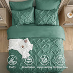 Bedsure King Size Comforter Set Graysih Green - Bed in a Bag Bedding Set 7 Pieces, GentleSoft™ Pintuck Bed Set Gift for Family, Pinch Pleat Graysih Green Comforter with Sheets, Pillowcases & Shams