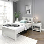 Plank+Beam Solid Wood Twin Bed Frame, Platform Bed with Headboard, White