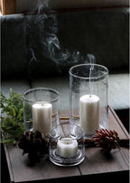 ARIAMOTION Hurricane Candle Holders for Pillar Hand Blown Glass Cylinder Vases Table Centerpiece Bulk Room Decor Clear Seeded Bubbles Living Dining Kitchen Island 10" 7" 4" Set of 3