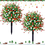 2 Pack Artificial Christmas Tree,Xmas Fake Topiary Ball Boxwood Trees with Ground Spikes,Faux Blooming Plants Shrubs Bushes for Outdoors Urn Filler Planters Garden Porch Christmas Decor