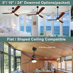 Sofucor Ceiling Fan with Lights, 60 Inch Low Profile Flush Mount Mordern Wood Ceiling Fan with Remote for Indoor Farmhouse Bedroom Living Room Outdoor Patio Porch, Reversible DC Motor, Noiseless