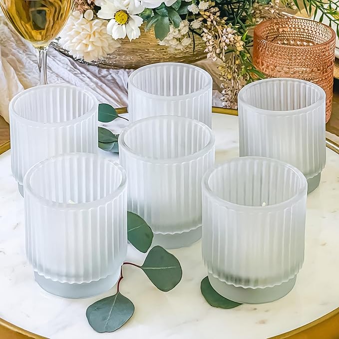 Kate Aspen Vintage Fluted Frosted Glass Tealight Votive Candle Holders, Rustic Decor, Boho Decorations, Shelf Decoration, Classic Look | Perfect Hostess Gift | (Pack of 36)