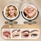 Makeup Mirror with Lights, Double Sided 1x/20x Magnifying Mirror with Light, Rechargeable 3 Color Lights and Adjustable Brightness, 360° Rotation Detachable Comes with Tweezer(Black)