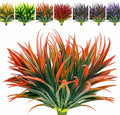 8 Pcs Outdoor Fake Plants UV Resistant Artificial Tall Grass Plants Faux Tropical Flowers Bushes Fall Winter Summer Planters Yard Patio Front Porch Décor Plastic Greenery Shrubs Decoration