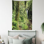 Lunarable Woodland Tapestry Twin Size, Waterfall in Deep Forest Scenery in The Woods Green of Earth Covering Plants, Wall Hanging Bedspread Bed Cover Wall Decor, Twin Size, Forest Green