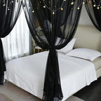 Akiky Canopy for Girls Room Bed Curtains Elegant Sheer Curtain for Twin Full Queen King Size Bed Drapes,8 Panels Canopies with Light,Room Décor(Full/Queen,Black)