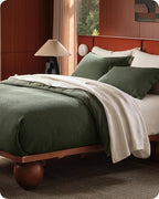 Bedsure Cotton Duvet Cover Queen - 100% Cotton Waffle Weave Olive Green Duvet Cover Queen Size, GentleSoft™ and Breathable Bedding Set for All Season, 3 Pieces, 90"x90"