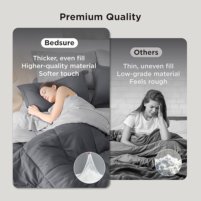 Bedsure California King Comforter Set - 7 Pieces Reversible Dark Grey Bedding, California King Size Bed Set for All Seasons, Bed in a Bag with Down Alternative Comforter, Sheets, Pillowcases & Shams