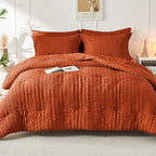 HYMOKEGE Burnt Orange Queen Comforter Set Seersucker 7 Pieces, All Season Luxury Bed in a Bag for Bedroom, Bedding Set with Comforters, Sheets, Pillowcases & Shams