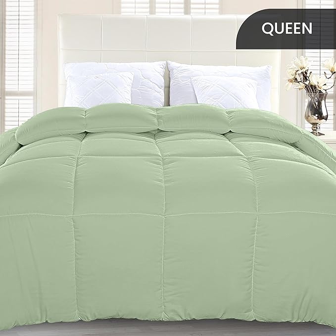 Utopia Bedding Comforter Duvet Insert, Quilted Comforter with Corner Tabs, Box Stitched Down Alternative Comforters Queen Size (Sage Green)