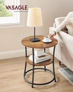 VASAGLE Side Table, 2-Tier Round End Table, Nightstand with Steel Frame for Small Spaces, Living Room, Bedroom, Honey Brown and Ink Black