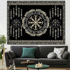 OSUNBD Nordic Vikings Tapestry Magical Runic Compass Wall Hanging Home Decor Vegvisir Runes Artwork Pagan Tapestry Art Hanging Decor Large Size 78.7”x59.1” for Bedroom Living Room Dorm