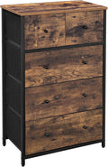 SONGMICS Drawer Dresser, Storage Dresser Tower with 5 Fabric Drawers, Wooden Front and Top, Industrial Style Dresser Unit, for Living Room, Hallway, Nursery, Brown and Black ULGS45H