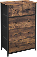 SONGMICS Drawer Dresser, Storage Dresser Tower with 5 Fabric Drawers, Wooden Front and Top, Industrial Style Dresser Unit, for Living Room, Hallway, Nursery, Brown and Black ULGS45H