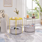 VECELO Round Side/End Table with Fabric Storage Basket，Metal Anti-Rust and Waterproof Small Bedside Nightstand with Removable Tray Top for Living Room，Balcony & Laundry，Grey /2pcs with Basket